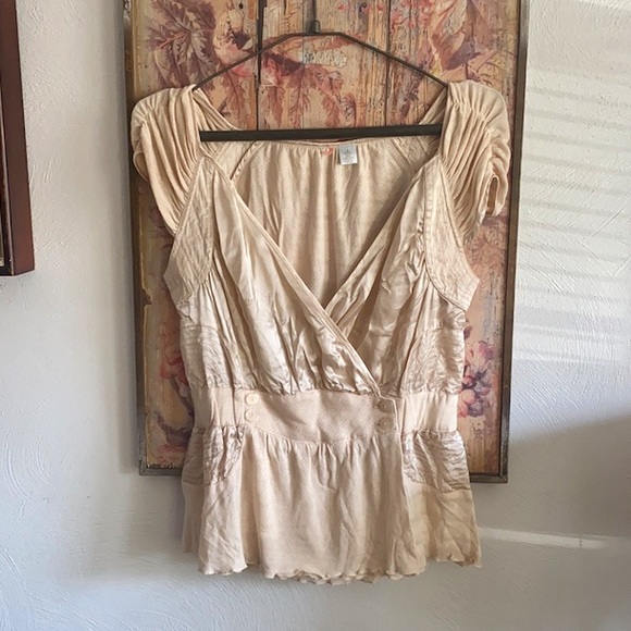 ANTHROPOLOGIE ODILLE STRETCH BLUSH CREAM WRAP TOP BOHO TOP FEMININE BLOUSE S - Picture 13 of 16